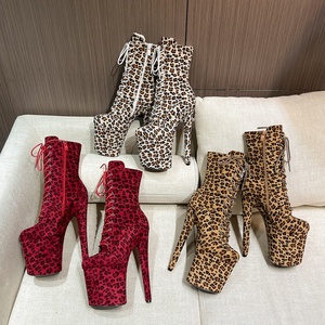 Nuevo leopardo <span class=keywords><strong>INS</strong></span> estilo de lado Zip 20CM extrema tacones altos plataforma botas de encaje Sexy baile tobillo botas 4-13 - Product Image 6