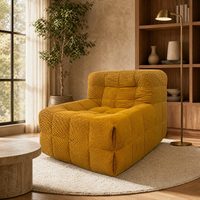 Fauteuil de sol matelassé côtelé couleur moutarde, monoplace, pour salon et chambre, vente en gros, direct usine