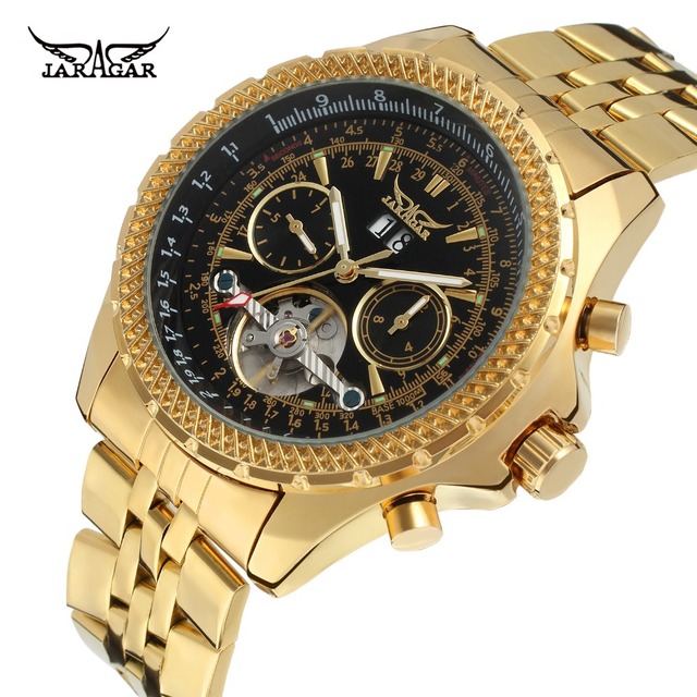 MECHANICAL WATCH Jaragar Luxury Gold Hot Selling Brand Relojes Man Automatic Tourbillion Stainless Steel Material Watches