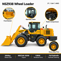 NSZ938 3-Tonnen-Radlader 1,8m³ Schaufel WEICHAI 4WD Frontlader Kleine Baumaschine für Landwirtschaft und Materialtransport