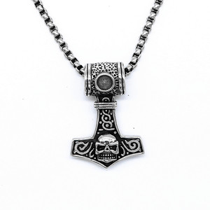Colgante de martillo de Thor de yunnique, collar de acero inoxidable con diseño de calavera para hombre, joyería de moda de estilo gótico - Product Image 1
