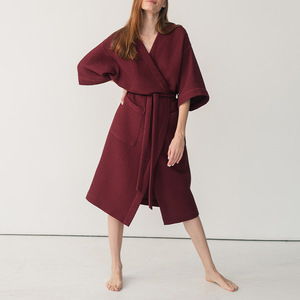 Wholesale High Quality 100% Cotton <strong>Waffle</strong> Bathrobed Short Sleeve Womens Unisex Bathrobe Custom logo and <strong>Size</strong> - Product Image 3