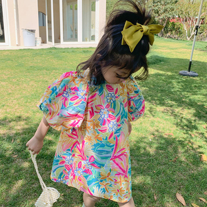 2-6T Kids Clothing 2021 New Girls <b>Flower</b> Puff Sleeve Dress Girls Princess Dress - Product Image 2