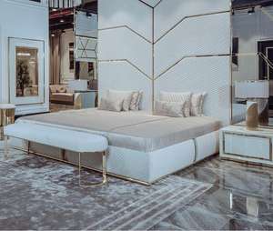 Pannelli di Sfondo di Lusso per Letto King Size, Set Camera da Letto di Alta Gamma, Mobili Italiani per Camera da Letto, Letto Imbottito in Tessuto - Product Image 5