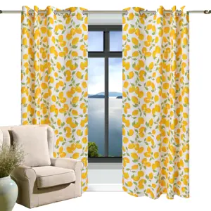 Cortina de ventana de estilo pastoral, visillo de color amarillo con estampado de limón