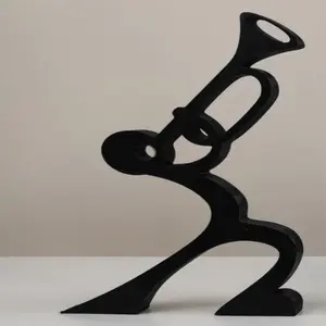 Saxofonista abstracto-trompetista y cantante-escultura de una sola línea, arte minimalista, regalo impreso en 3D, decoración de oficina en casa, decoración de estante