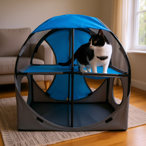 Casa Plegable para Gatos Kitty-Play, Color Azul Grisáceo, Carpa de Juego Plegable para Mascotas, Juguete Interactivo para Gatos - Product Image 2