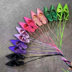 Sandalias de Tacón de Aguja con Tiras Cruzadas y Punta Cubierta de Seda para Mujer, Zapatos Gladiador Cómodos - Product Image 6