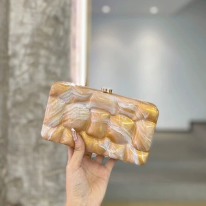 Sac à main de soirée de luxe pour femme, pochette à bandoulière, sac à main pour soirée, dîner, motif marbré, boîte carrée en acrylique - Product Image 6