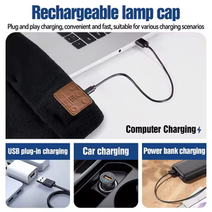 Chapeau musical sans fil à DEL Chapeau lumineux <span class=keywords><strong>avec</strong></span> écouteurs Bt Lampe frontale rechargeable Casquette de camp technique pour les travailleurs de nuit Coureurs - Product Image 4