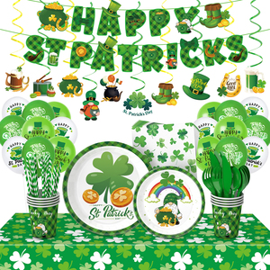 Assiettes à motif trèfle porte-bonheur vert et à carreaux, idéales pour la Saint-Patrick et les fêtes d'anniversaire sur le thème irlandais - Product Image 1
