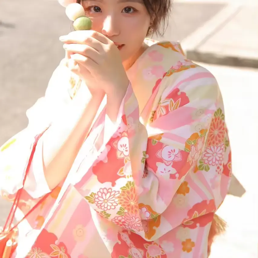 2024 New Women Traditional Japanese Yukata With White Obi Photography Kimono Classic Robe Vestidos Performance Dance Costumes