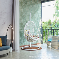 Fauteuil suspendu nid d'oiseau en rotin PE, style américain, pour extérieur, balcon, avec support, hamac
