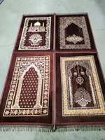 Tapis de prière musulman en polyester épais Raschel, avec pompons, imprimé en relief, Sejadah islamique, tapis de culte pour la maison, mosquée, Ramadan, Aïd