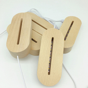 Acrylic Lamp Wood Light Base Long Strip Round Night Light Holder Wooden Slot USB Remote Touch Acrylic Wooden Base for LED Lights - Product Image 6