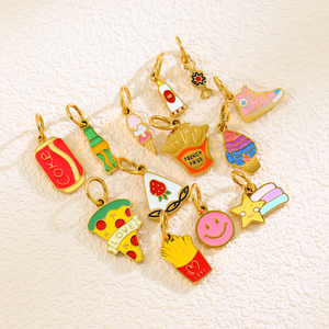 Liontin Soda es krim Cola piza kentang goreng trendi untuk wanita DIY jimat baja tahan karat berlapis emas 18K grosir - Product Image 2