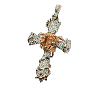 Pendentif croix en argent sterling 925 plaqué or rose avec moissanite VVS, style hip-hop personnalisé, bijoux hip-hop pour homme, certifié GRA - Product Image 1