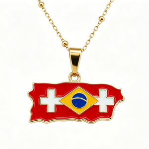 Pendentif irrégulier en alliage de zinc plaqué or avec motif drapeau suisse et brésilien pour souvenir patriotique - Product Image 1