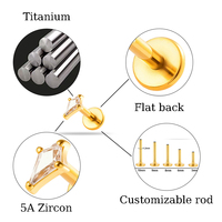 Joyería para Piercing Hengsen, Pendientes de Titanio ASTM F136 con Rosca Interna, Zirconia, Colgante, Cartílago, Parte Trasera Plana, Hélice, Joyería de Titanio