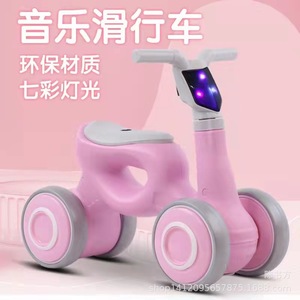 Four <b>Wheel</b> Balance Bike For Kids 1-3 Years Old With Music And Led Lights Toddler Gliding Walker <b>Plastic</b> <b>Wheels</b> 12 Inch - Product Image 1