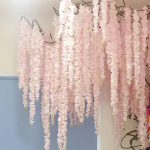FV-003 Artificial Flower Garlands Hanging Wedding Fabric Wisteria Sakura Rattan Cherry Blossom