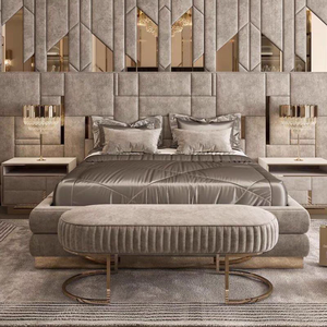 Perabotan tempat tidur Italia mewah produsen ukuran kustomisasi Set kamar tidur mewah tempat tidur lapis kain dengan sandaran kepala tinggi - Product Image 3