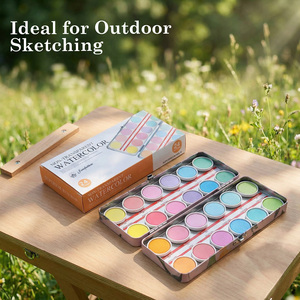 Ensemble de peinture à l'<span class=keywords><strong>aquarelle</strong></span> professionnelle non transparente de 24 couleurs avec boîte en métal pour le dessin en plein air, la peinture de voyage, les illustrateurs - Product Image 6