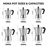 Cafetière portable Kingze de style classique pour cuisinière, 50ml 100ml 150ml 300ml 450ml 600ml, Moka Pot à expresso italien