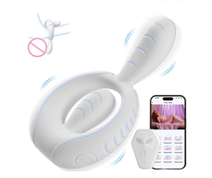 Anello Vibrante in Silicone Bianco per Uomo con Controllo <span class=keywords><strong>APP</strong></span>/Remoto, 9 Frequenze di Vibrazione Regolabili, Vendita all'Ingrosso - Product Image 1