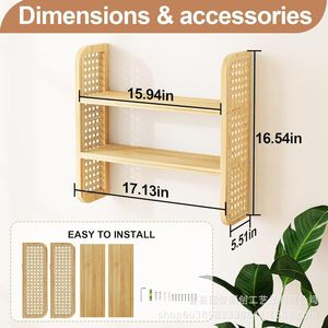 Cross-border wooden rattan <b>wall</b>-<b>mounted</b> <b>shelf</b>, simple living room decoration, multi-layer sundry storage and organization rack - Product Image 4
