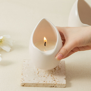 Ceramic Candle Holder Empty <b>White</b> Custom Shape Home Decoration DF1787 - Product Image 2