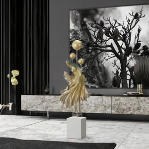 Escultura de Pez de Resina Estilo Chino, Adorno Feng Shui, Estatua Pintada a Mano con Aletas Doradas para Decoración de Sala de Estar o Mueble de TV - Product Image 3