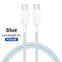Kabel Data pengisian daya cepat, kabel Data isi daya cepat, sama dengan 1 M Nylon Braid Tipe C ke Tipe C PD 60W, Kompatibel IOS Android