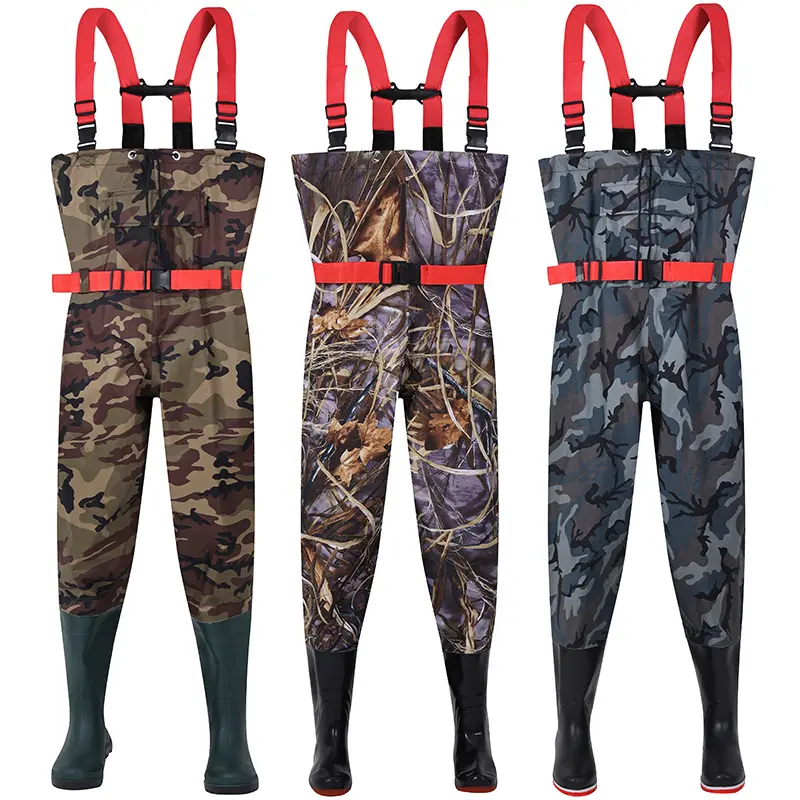 Duck Hunting Custom Front Zipper Pvc Neoprene Nylon Suit Chest Bootfoot Breathable Waterproof Fly Fishing Waders With Boots