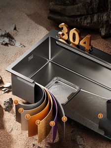 304 stainless steel sink large single basin lower left <b>drain</b> kitchen sink with dishwashing basin and garbage collection - Product Image 2