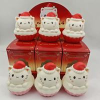 Jouets Squishy Botu Mignons en Forme de Chat Crème avec Chapeau de Noël, Jouets Anti-Stress à Presser, Balles Anti-Stress, Cadeau de Fête de Noël
