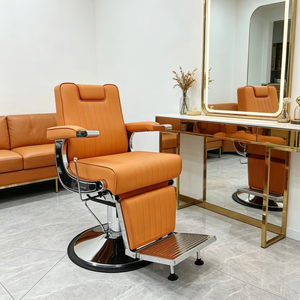 Fauteuil de barbier DM de style antique, ergonomique, inclinable, réglable en hauteur, pivotant à 360 degrés, avec cadre en acier inoxydable, hydraulique robuste - Product Image 1