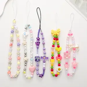 New Design 2024 Beaded Cell Phone Charm Chain Strap Wholesale Phone Charms with Big Beads Phone Charger Charm