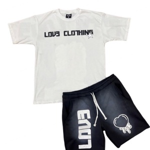 Ensemble décontracté deux pièces pour homme automne, survêtement personnalisé délavé à l'acide, short court et t-shirt en tissu éponge 100% coton avec impression sérigraphiée - Product Image 4