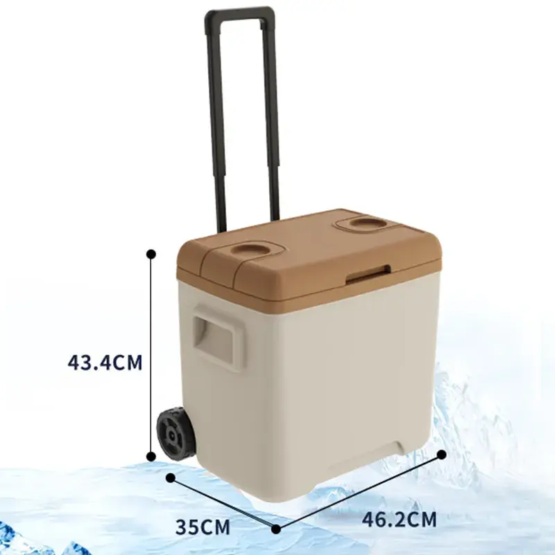 Rotomolded Camping Cooler Box Ice Chest With Wheels and Telescoping Handle Rolling Travel Cooler Cart Ice Box