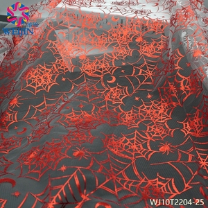 Gaun pakaian dekorasi Halloween kain jala Tulle Foil poliester kustom cetak cap panas kain jaring laba-laba berkilau - Product Image 5