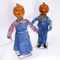 45 pouces 2 pièces Halloween citrouille poupée ensemble fait à la main M. et Mme citrouille poupées son lueur électrique Halloween Animatronics