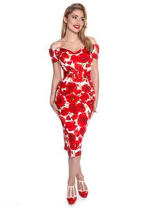 Mode <span class=keywords><strong>Vintage</strong></span> 50s Style Off épaule manches courtes imprimé fleuri <span class=keywords><strong>gaine</strong></span> robe crayon pour les femmes - Product Image 5