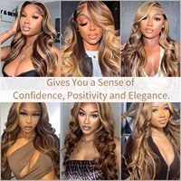 Perruques Cheveux Humains Mèches, Perruques Cheveux Humains Mèches avec Baby Hair, Perruque Frontale en Dentelle Sans Colle pour Femmes Noires