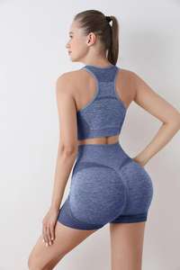 Conjunto de Yoga de 2 piezas para mujer, diseño personalizado, camiseta de gimnasio sin costuras y pantalones cortos de fitness con ropa deportiva estampada, ropa deportiva de entrenamiento - Product Image 4