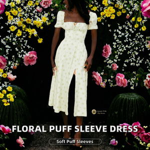Vestido Midi OEM Personalizado de Verano, Estilo Vintage, de Algodón Tejido, con Mangas Abullonadas, Corte en A, Estampado Floral, Casual, Ecológico, Lavable, con Cintura Natural - Product Image 2