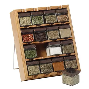Компактная Бамбуковая вешалка для специй с 16 кубиками и стеклянной банкой для любой современной кухни
