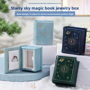 Caja <span class=keywords><strong>de</strong></span> Anillos con Diseño Retro Europeo, Ecológica, Hecha con Materiales Reciclados, con Cierre Magnético y Bronceado, Estilo <span class=keywords><strong>Libro</strong></span> <span class=keywords><strong>Rojo</strong></span>, para Relojes - Product Image 3