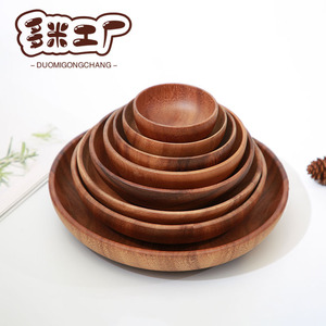 Plateau à fruits rond en bois massif de style japonais, en bois d'acacia, plusieurs tailles, plat de service pour la maison et les fêtes - Product Image 4