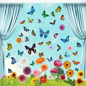 Wasserdichte Aufkleber abnehmbare Blumen Schmetterling statische Glasfenster Aufkleber PVC Dekoration Aufkleber Aufkleber Etikett